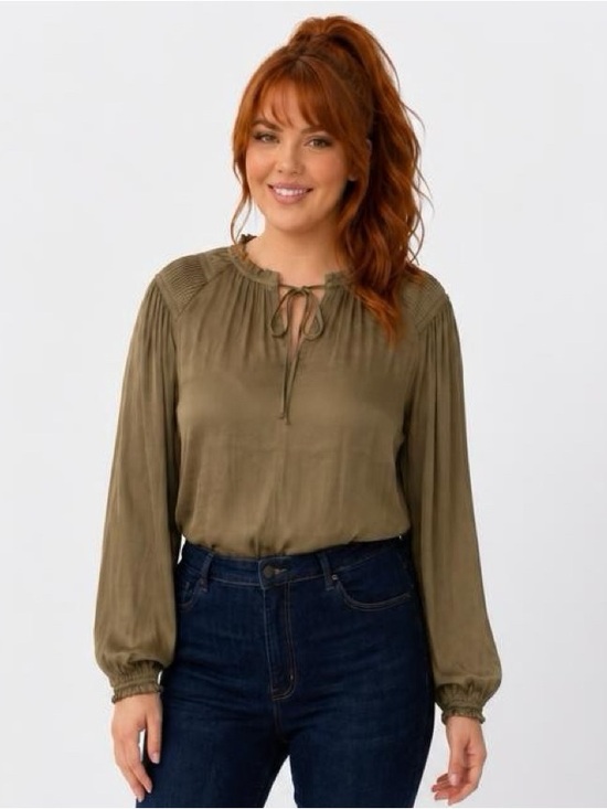 Catherine Malandrino Tops - Catherine Malandrino Women’s Green V-Neck Tie Peasant Blouse S
